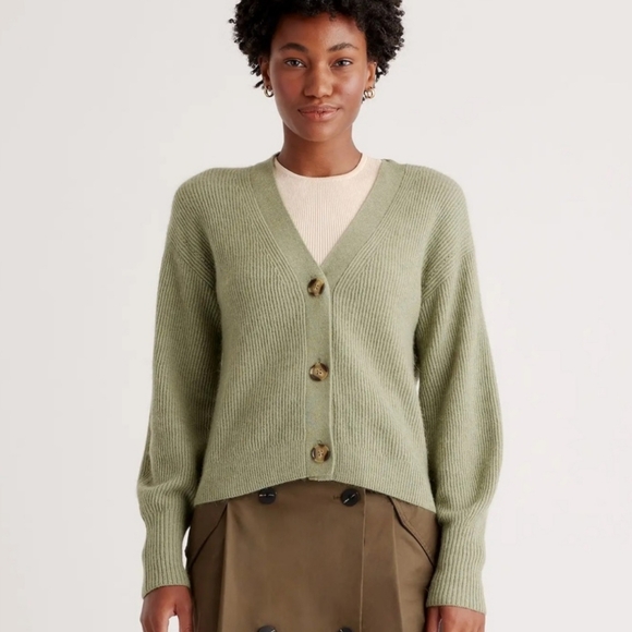 Quince Sweaters - Quince Baby Alpaca Wool Button Front Cropped Cardigan Sage Green Sz Large